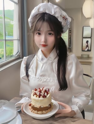  The image shows a cute 5-year-old beautiful eyes so charming and adorable little girl wearing a baker's outfit and a chef's hat, the little girl is holding a mooncake in her hand, there is a table in front of the little girl which is full of baked goods, and the background is a bakery house.photojournalist, film, cinema, hyper-realistic, rtx, hyper-realistic toning, ultra-fine, beautifully colour coded, incredibly detailed, intricately detailed, exquisitely toned, cinema toning, photojournalist, schlieren, massive Perfectionism.