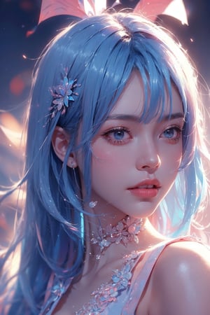 a 20 yo woman, long bobcut BLUE HAIR PINK HIGHLIGHTS, (hi-top fade:1.3), dark theme, soothing tones, muted colors, high contrast, (natural skin texture, hyperrealism, soft light, sharp),chinatsumura,Detailedface