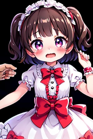 ultra high resolution, perfect anatomy,beautiful hands,1girl,faceless male,1girl,blush,short hair,open mouth,long sleeves,dress,bow,holding,short sleeves,hairband,frills,solo focus,puffy sleeves,tears,bowtie,puffy short sleeves,wavy hair,wavy mouth,lolita fashion,arm grab,lolita hairband




