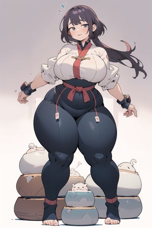 anime illustration of a cute chubby martial artist girl, fighting stance, anime, ((shortstack, curvy figure, overweight, large breasts, thicc)), fighting stance,