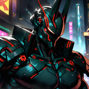 8k, highly detailed, high quality, upper-body_portrait, game cg, anime style, (by Kuroma, by Kurogon)

solo, male. cute robot, samurai helmet, warrior, faceless, no face, muscular, big pecs, sweating, veiny, naked, almost_naked,

BREAK

cyberpunk style, cyber, city