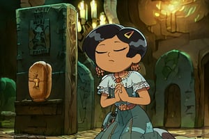 Girl with short black hair, gray eyes, brown skin,(eyes closed and concentrating)
[dress]/Traditional Mexican Black Dress (Shiny Embellishments)

[action]/Kneeling Praying on a Mexican tombstone in a cemetery with candles, bread and yellow flowers(nightscape)
[full focus]

score_9, score_8_up, score_7_up, anime_source, Metanoia_PS,'s,score_6_up, score_4_upscore_5_up,(hig detail),,score_anime,anime screencap

[DIFUSION STABLE],1girl,beautiful,Marcy Wu