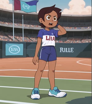 Girl with short brown hair, brown eyes, brown skin
[clothing]/T-shirt with the logo of the Dominican Republic, blue shorts, blue tennis shoes. (annoyed expression)

Flag of Mexico

[action]/in a stadium screaming angrily

[central focus]

score_9, score_8_up, score_7_up, anime_source, Metanoia_PS,'s,score_6_up, score_4_upscore_5_up,(hig detail),,score_anime,anime screencap

[DIFUSION STABLE],1girl,beautiful eyes,Luz Noceda