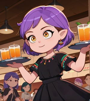 Girl with short purple hair, golden eyes, ountisharp ears
[clothing]/traditional Mexican black dress

[action]/Standing in front holding a tray with a bottle of tequila in her hands (nightscape)

[central Focus]

score_9, score_8_up, score_7_up, anime_source, Metanoia_PS,'s,score_6_up, score_4_upscore_5_up,(hig detail),,score_anime,anime screencap

[DIFUSION STABLE],1girl,beautiful,amity blight,zzChichenItza