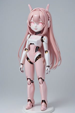 score_9, score_8_up, score_7_up, 1girl, solo, pink eyes, glowing eyes, robot joints, long hair, looking at viewer, glowing, pink hair, android, colored skin, Kunaboto, figure, ,figurine