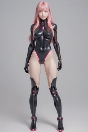 score_9, score_8_up, score_7_up, score_6_up, score_5_up, source_3D,  full body, 1girl, solo, pink eyes, glowing eyes, robot joints, long hair, looking at viewer, glowing, pink hair, android, colored skin, Kunaboto, figure, 