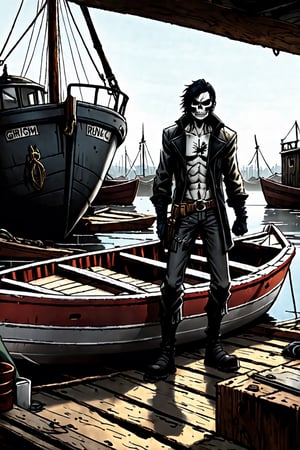 don't touch the boats, grim, gritty comic art style, high_res, 8k, realistic