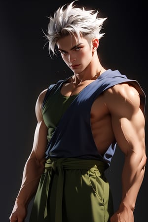 dragonball, son gohan, son of goku, 18 years old, super beast, red eyes, realistic, 4k, silver hair, japanese, anger, costume, piccolo cosplay,...