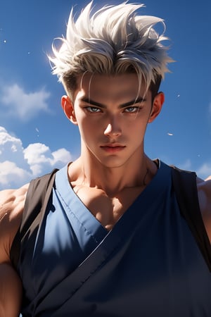 dragonball, gohan, son of goku, 18 years old, super beast, red eyes, realistic, 4k, silver hair, angry hair, japanese, rage, costume, piccolo cosplay,
