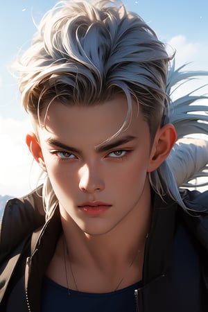 dragonball, gohan, son of goku, 18 years old, super beast, red eyes, realistic, 4k, silver hair, angry hair, long hair, japanese, rage, costume, piccolo cosplay,
