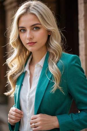 (ultra realistic,best quality),photorealistic,Extremely Realistic,in depth,cinematic light,((indian girl)) hubggirl,

BREAK
A delicate girl with long platinum blond hair, styled in effortless waves, dons a vibrant green blazer and crisp white blouse. Her azure eyes sparkle shyly, as if holding secrets, beneath a subtle smile. 

BREAK
dynamic poses, particle effects, perfect hands, perfect lighting, vibrant colors, intricate details, high detailed skin, intricate background, realistic, raw, analog, taken by Sony Alpha 7R IV, Zeiss Otus 85mm F1.4, ISO 100 Shutter Speed 1/400, Vivid picture, More Reasonable Details