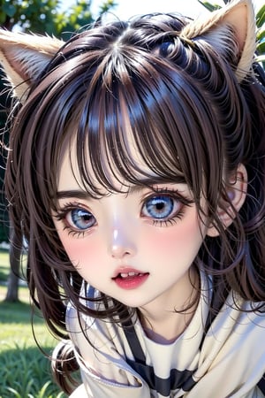 ((anime chibi style)), cute looking kitten with adorable eyes in the park, dynamic angle, depth of field,mxgg