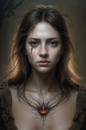 Artwork, hyper realistic-surreal and fantastic composition Perfect and dynamic digital painting, Anna Sawai portrait, brown eyes, messy mid-length hair, Jose Royo style, Boris Vallejo, Carne Griffiths, Wadim Kashin, incredibly detailed and incredibly beautiful, Alyssa Monks, Brian Froud, perfectly detailed eyes, symmetrical facial features, precise anatomy, perfectly proportioned face, hyperrealistic, hyper detailed, a masterpiece artwork, incredible composition, astonishingly deep, imposing, meticulously composed, artstation, concept art, soft and sharp focus, illustration, centered, symmetry, painted, complex and volumetric lighting, joyful, sexy and rich masterpiece deep colors, sharp focus, ultra detailed, in the style of Dan Mumford and Marc Simonetti