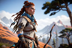 Aloy is the main protagonist of the video game "Horizon Zero Dawn" developed by Guerrilla Games. She is a skilled hunter and archer living in a world filled with robotic creatures. Aloy was an outcast from her tribe and was raised by another outcast named Rost. She is determined and resourceful, using her combat skills and wit to navigate dangerous landscapes and defeat powerful enemies.