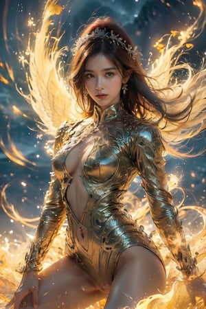 1girl, fiercely lunges towards her enemy, star in eye, blush, perfect illumination, caramel hair styled as short hair, bright red hair, wearing golden headband around the head, star jewel earing, red eyes,  dressed in outfit with outer golden chest armor, beautiful wings, spraying water droplets in all directions, Gorgeous, ethereal aura, ray tracing, sidelighting, detailed face, bangs, bright skin, dreamlike atmosphere, starry nebula background, Sharp glossy focus, equirectangular 360, Highres 8k, extreme detailed, aesthetic, masterpiece, best quality, rich texture, kinetic move effect, colorful,Movie Still,solo,r1ge,haifeisi,mygirl, looking_at_viewer 

 exposed_pussy, pussy, ( good looking pussy:1.4),(good looking vaginal:1.4),Vaginal ,(Her legs were spread wide), (exposing her vagina:1.4),Vaginal 

Break, (looking adoringly at viewer:1.3), (looking at viewer, loving viewer:1.2), (blush)