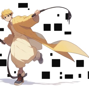  score_9, score_8_up, score_7_up,source_anime, (High quality, anime, extreme details, exquisite light and shadow, 8K, best quality), detailed background, BREAK, 1 boy, adult body, short hair, yellow hair, black eyes, holding whip, no text, pokemon_(anime), pokemon, man