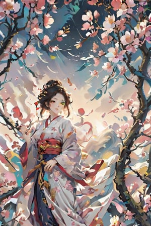 
Highly detailed, high quality, beautiful, unique Japanese poster with Sakura (Cherry Blossoms): Cherry blossoms are an important symbol in Japanese culture. You could include some sakura branches in the image, either as part of the background or as an ornament around the demons.
