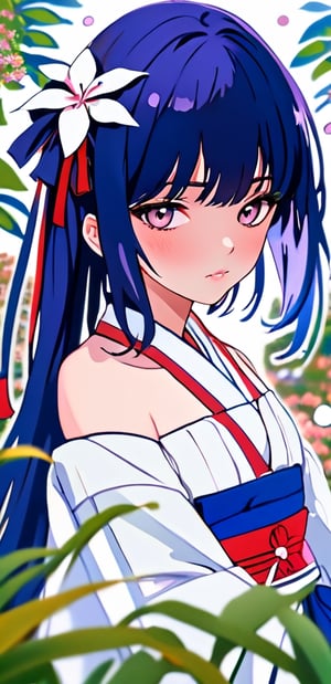 masterpiece, uhd, 8k,, ((ukiyoe style)), ((((masterpiece)))), (((best quality))), (illustration),(1girl:1.5),(solo:1.5), ((an extremely delicate and beautiful)), ((little girl)) , cute, ((hime_cut)), side blunt bangs,(ultramarine hair:1.2), hairs between eyes, ribbons, Bracelet , bare shoulders,((japanese_clothes)),  ((slit pupils)), ((miko)), (off_shoulder), sakura tree, on park, flower petal, floating,Extremely Realistic,1 girl, 