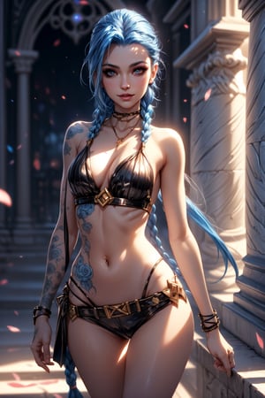 masterpiece,best quality,ultra-detailed,High detailed,Jinx,blue hair,long hair, long twin braids,Double ponytail braid,upper body shot,Laugh wildly,solo,looking at viewer,hugging a cat in arm,
picture-perfect face,blush,(nymph),(perfect female body,slim thicc),tall,long legs,slim calfs,long legs,(thigh gap),(blue hair),goddess,charming, alluring,seductive,enchanting,makeup, fantasy,nature,pure,serene,supernatural beauty,
more detail XL,ani_booster,JinxLol,jinx (league of legends)