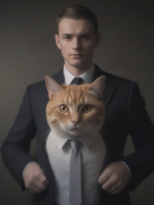 Cinematic lighting,bright natural light,Create an image of an individual with a cat head in a Black suit uniform and black tie, holding an orange and white cat with big beautiful eyes. capturing the essence of elegance and companionship between individual and pet.
photo realism, DSLR, 8k uhd, hdr, ultra-detailed, high quality, high contrast (Masterpiece, award-winning work) many details, extremely meticulous, high quality, real photo shot, art composition,more detail XL
