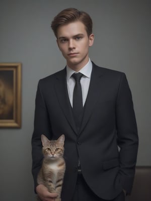 Cinematic lighting,bright natural light,Create an image of an individual with a cat head in a Black suit uniform and black tie, holding an orange and white cat with big beautiful eyes. capturing the essence of elegance and companionship between individual and pet.
photo realism, DSLR, 8k uhd, hdr, ultra-detailed, high quality, high contrast (Masterpiece, award-winning work) many details, extremely meticulous, high quality, real photo shot, art composition,more detail XL
