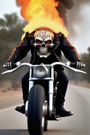 ghost rider skull head on fire 
full metal jacket Fire motor bike.
johny dept 