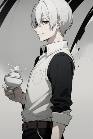 Highly detailed, high quality, masterpiece, beautiful (medium long shot), A boy(White eyes, white teas, white hair, a 15-year-old Showing a forced smile)
sad
white