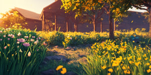 spring, amazing details, unreal engine 5, ultra HD, 8k, intricate, masterpiece, anime, game scene,Isometric