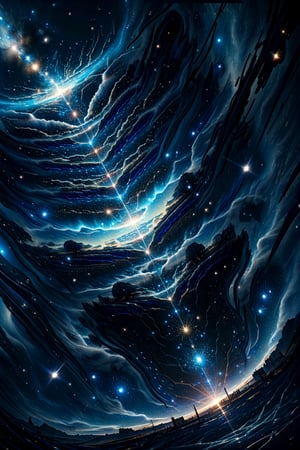 (view from above),masterpiece, best quality, ultra high res, (abstract art:1.3), (dark theme:1.2), art, stylized, deep shadow, dark theme, 1girl, cosmic dress, cosmic beauty, in space, nebula,EpicSky,hourglass body shape,	 SILHOUETTE LIGHT PARTICLES,ludalorashy