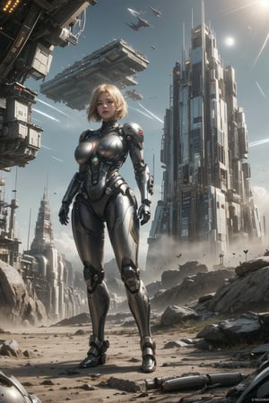 (science_fiction, sci_fi, cybertech), (sharp focus, atmospheric particles, flares, bokeh), angry girl, (Emma Stone, Tilda Swinton:1.1), (blonde, short messy hair), (huge breasts cleavage:1.2), (wide hips, thick thigh gap, cameltoe:1.3), (meca, mecha, futuristic armor, cybersuit:1.3), (space station:0), (alien planet, strange weird rock formations, desert:1.3), (direct lighting, dark, night:1.2), (NSFW, hentai, porn:0.7), (sitting on the ground, legs spread:1.2), 