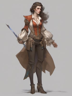 Dnd style, 2d illustration, Dnd female human, character, full-body, dynamic pose, standing ,HD, detailed perfect face, full view, UHD, masterpiece, neutral background, front view by painted by, Louis Icart, Valentin Serov, Coby Whitmore, Viktor Vasnetsov, Alois Arnegger Marquez, JC Leyendecker