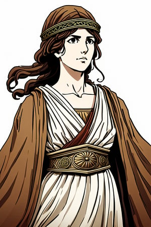  30-year-old ancient Greek woman dressed in historically accurate attire.,manga style