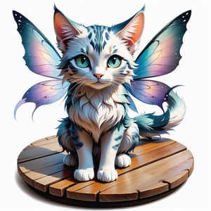 Cat Fairy Portrait Standing on Wooden Plates on Round Stone Pavement, Close Shot (CS), Standing, Looking Straight | (White Background: 1.2), Simple Background | Medieval, Pastel Mute Color, Digital Art, 8K Resolution, Super Quality, Watercolor, Trendy at Art Station, Complex Details, Very Detailed, Greg Rutkowski