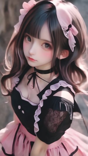 beautiful young girl, dressed in a Lolita fashion ensemble,
goth skull accessories,black choker,twin pigtails hair,pink Lace Shirt,large Breast,
 seamlessly blending the cute and feminine elements of Lolita with a more boyish charm,Emphasize the fusion of frills, bows, and a playful aesthetic with a tomboyish twist in her attire,goth person,GothEmoGirl,enakorin, hdgxl