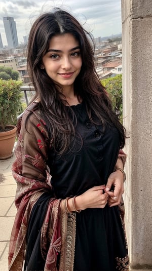LOVELY CUTE YOUNG ATTRACTIVE TEENAGE GİRL, CITY GİRL, 18 YEARS OLD, CUTE, AN INSTAGRAM MODEL, LONG BLACK_HAIR, COLORFUL HAIR ONE SIDE, SHY SMILE, BLACK RED SALWAR KAMEEZ