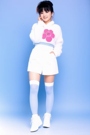 japanese idol 80s, 1girl, solo, full body, white background