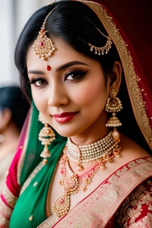 a newly wed bengali mommy, stunning, 4k, bloom, bokeh, masterpiece, award winning, ultra high detail.