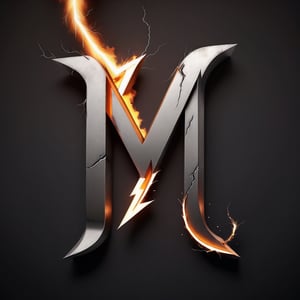 Imagine Portrait letter M logo crafted from steel, Combined with fire and lightning bolt. surpise me
