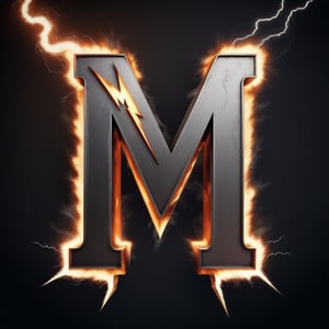 Imagine Portrait letter M logo crafted from steel, Combined with fire and lightning bolt. surpise me
