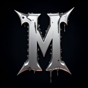 Portrait Logo of an "M" crafted from melted steel stabed with dagger