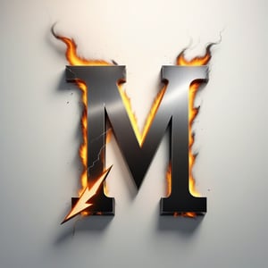 Imagine Portrait letter M logo crafted from steel, Combined with fire and lightning bolt. surpise me
