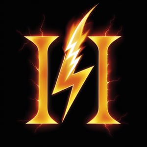 Portrait Logo of an "I" that look like flaming lightning bolt striking an "M" letter in the middle