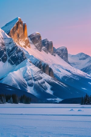 Capture the stark beauty of her realm, where ice-capped mountains tower under a twilight sky, painted in hues of blue and violet. The landscape around her is serene yet alive, with the occasional glint of light reflecting off the snow, suggesting the presence of her subjects or the spirits of winter.