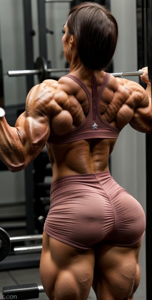 A heavily muscled iffb pro female bodybuilder, 1girl, american girl, ooking back, sundress, pantylines,, masterpiece, best quality, highly detailed,muscular