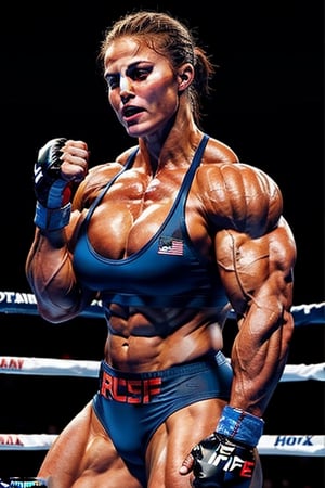 Flexing all their muscles,    2girls, PHOTO, Candid mobile phone snapshot photo of a heavily muscled iffb pro female bodybuilder ordering at a fight, 24  year old short stocky Ronda  Rousey,photorealistic