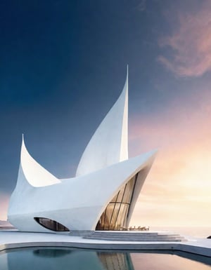 (master piece)(Future zen building), rhombuses facade pattern, zaha hadid, glass windows,carefree,  The ship,concrete,  Atlantis, Round and soft,Nordic,Great nature,elegance,
Future world,ship,rooftop,stretch,harbor
tower,Minimalist succinct style,flyship on sky,Dreamy light and shadow,yanni style,