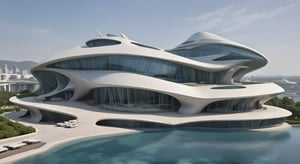 (master piece)(Future zen building), rhombuses facade pattern, zaha hadid, glass windows,carefree,  The ship,concrete,  Atlantis, Round and soft,Nordic,Great nature,elegance,Holiday village,Nordic style,
Future world,ship,rooftop,stretch,harbor
tower,Minimalist succinct style,flyship on sky,Dreamy light and shadow,yanni style,