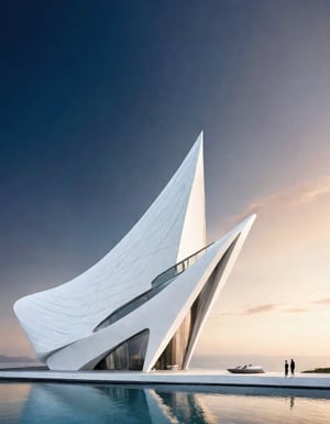 (master piece)(Future zen building), rhombuses facade pattern, zaha hadid, glass windows,carefree,  The ship,concrete,  Atlantis, Round and soft,Nordic,Great nature,elegance,
Future world,ship,rooftop,stretch,harbor
tower,Minimalist succinct style,flyship on sky,Dreamy light and shadow,yanni style,