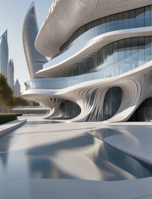 (master piece)(Future zen building), rhombuses facade pattern, zaha hadid, Calatrava, glass windows,  concrete,  Atlantis, London house with tesselated facade, front street view,photo-realistic, intricate and complex details,hyper-realistic, parametric architecture,8k, ultra details,Golden section,
Irrational number,Minimalist style,

An architectural wonder with a daring configuration and ground-breaking design.This structure could be a museum or a company building.4k image photo like,(detailed)