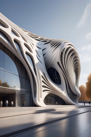 (master piece)(biomorphic building), symmetrical rhombuses facade pattern, zaha hadid, Calatrava, glass windows,  concrete,   （spider web:0.3）, London house with tesselated facade, front street view,photo-realistic, intricate and complex details,hyper-realistic, parametric architecture,8k, ultra details,

An architectural wonder with a daring configuration and ground-breaking design.This structure could be a museum or a company building.4k image photo like,(detailed)